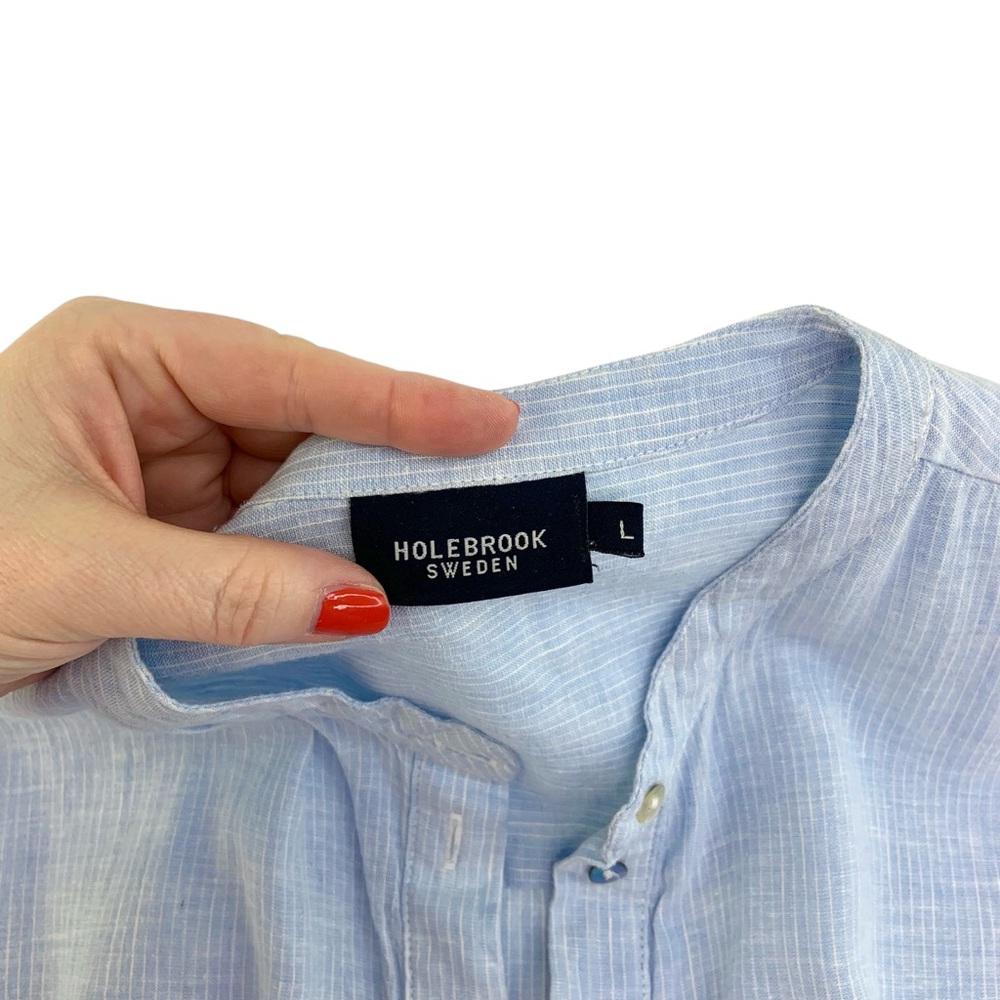 Holbrook Sweden Blue Ticking Pinstripe Maxi Shirt Dress - Picture 3 of 6